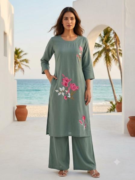 Rose flower embroidery kurtis wholesale in hyderabad